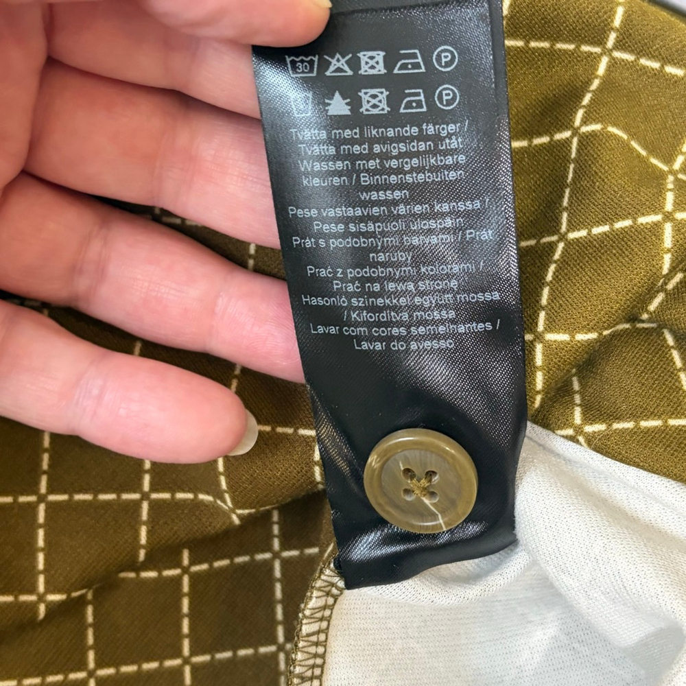 ICHI Women’s Olive Green & cream Diamond Print Button-Front Pencil Skirt L - Picture 6 of 7